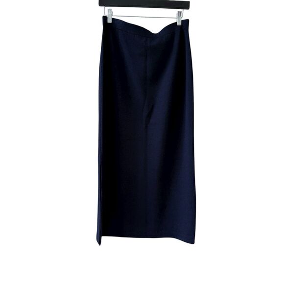 St. John Basics Santana Knit Side Slit Maxi Skirt Navy Women's Size 10 - Picture 4 of 4